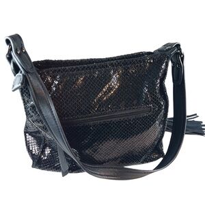 Sondra Roberts Squared Snakeskin Purse in Black Animal Print Witchy Grun…